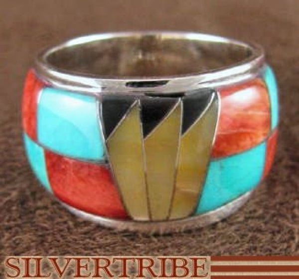 Sterling Silver And Multicolor Inlay Ring Size 6-3/4 DS42347